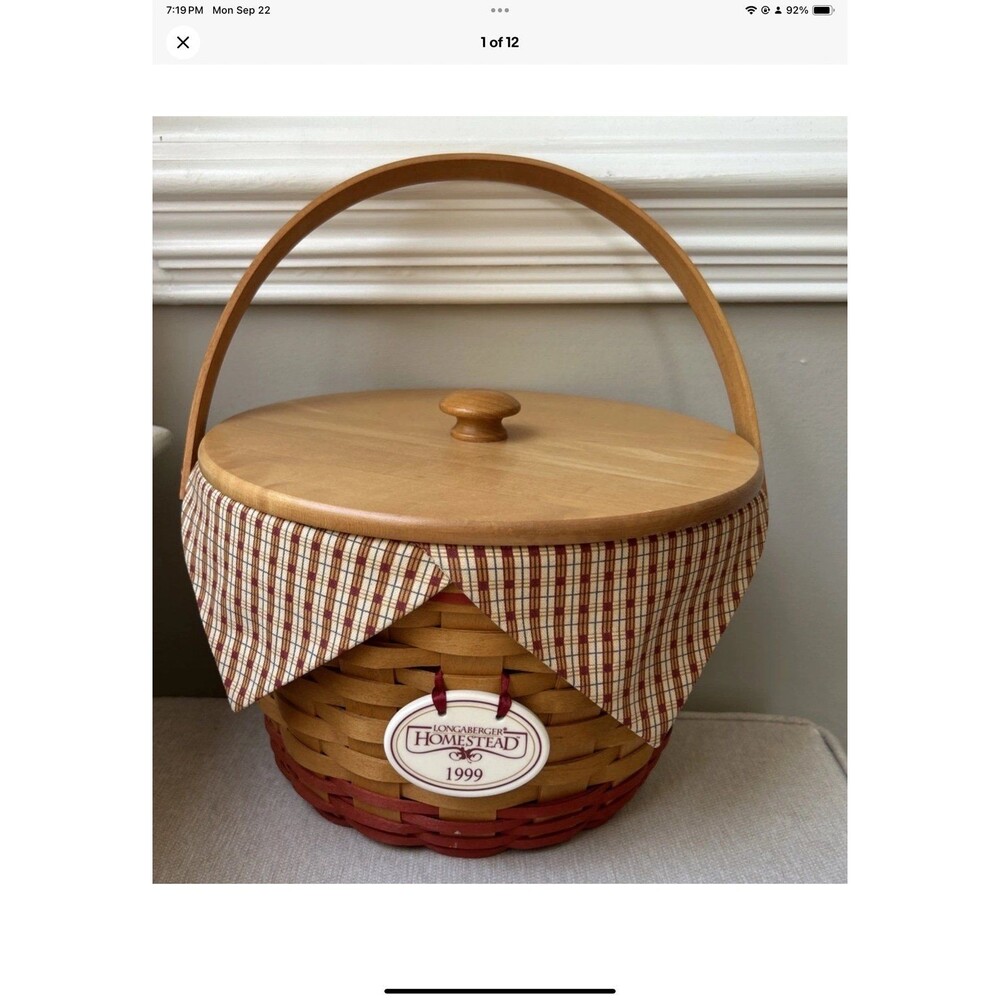 Longaberger 1999 Collector's Club Homestead Basket Combo Tie On, Fabric Liner